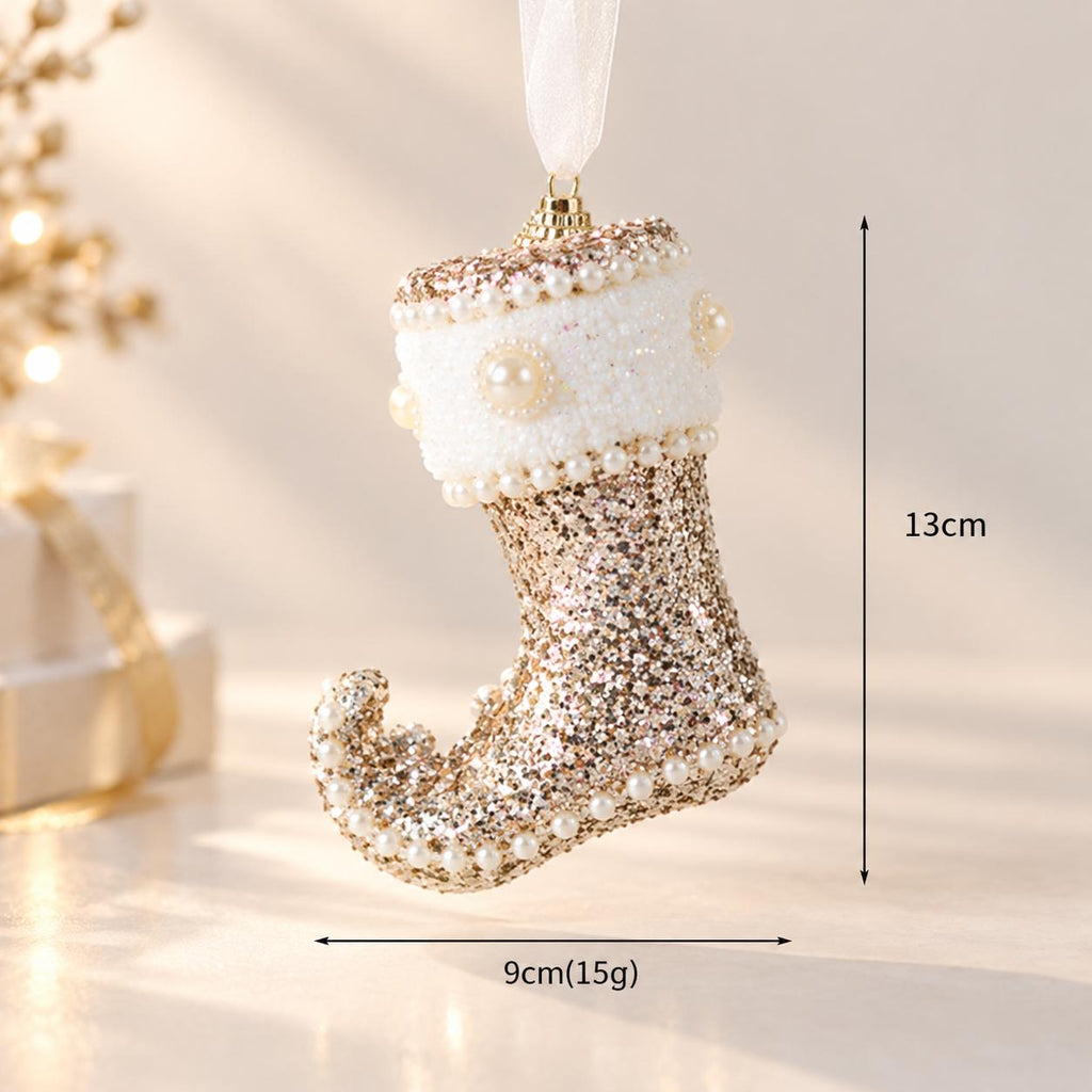 Champagne Gold Christmas Ornaments, Luxury Baubles, Glitter Tree Decorations, Elegant Holiday Decor