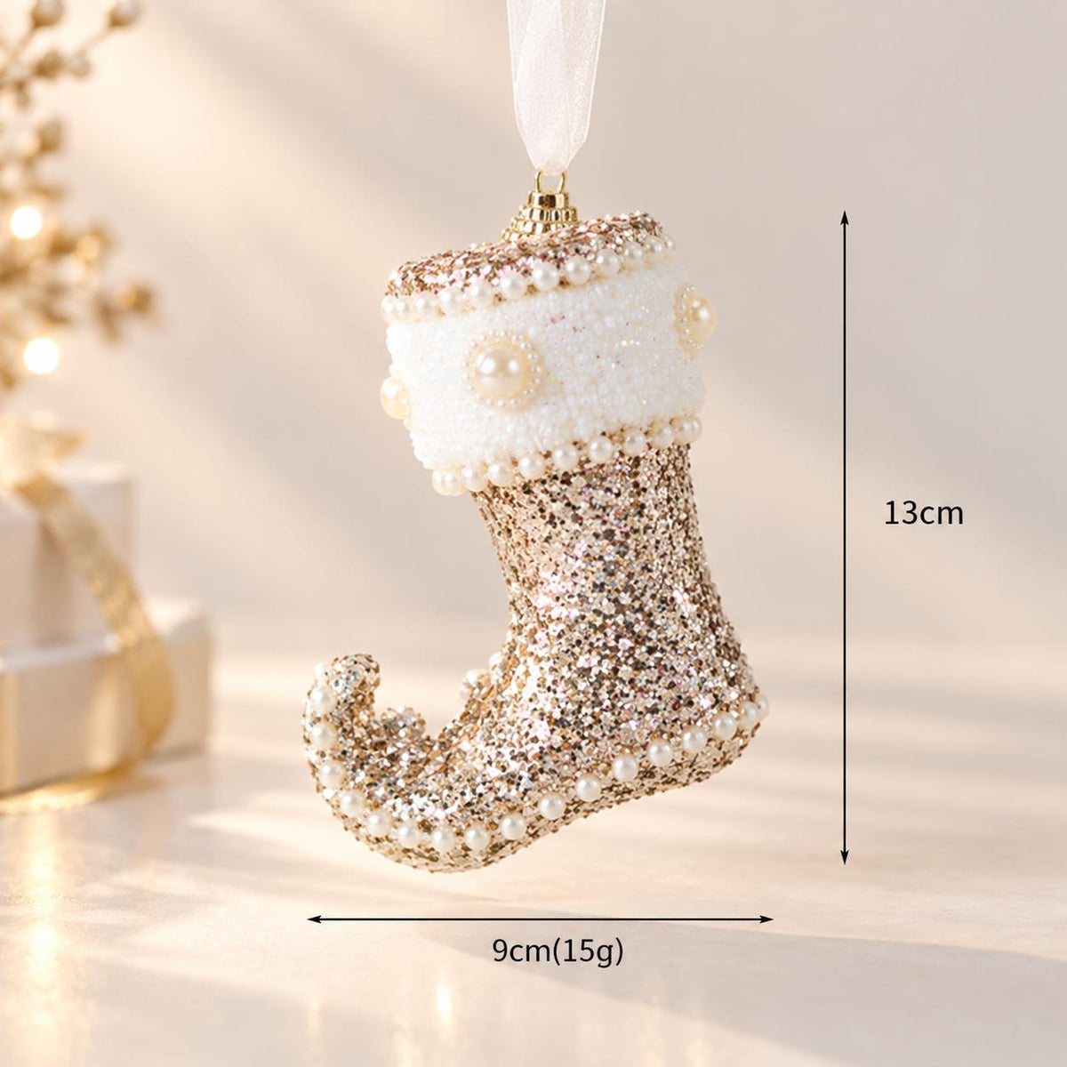 Champagne Gold Christmas Ornaments, Luxury Baubles, Glitter Tree Decorations, Elegant Holiday Decor