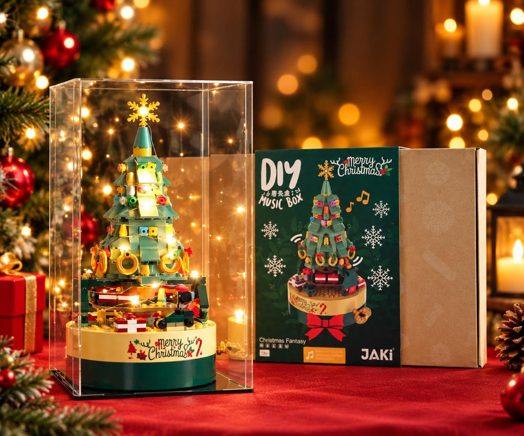 Christmas Tree Wind-Up Music Box Building Set, Light Up Festive Brick Christmas Decoration