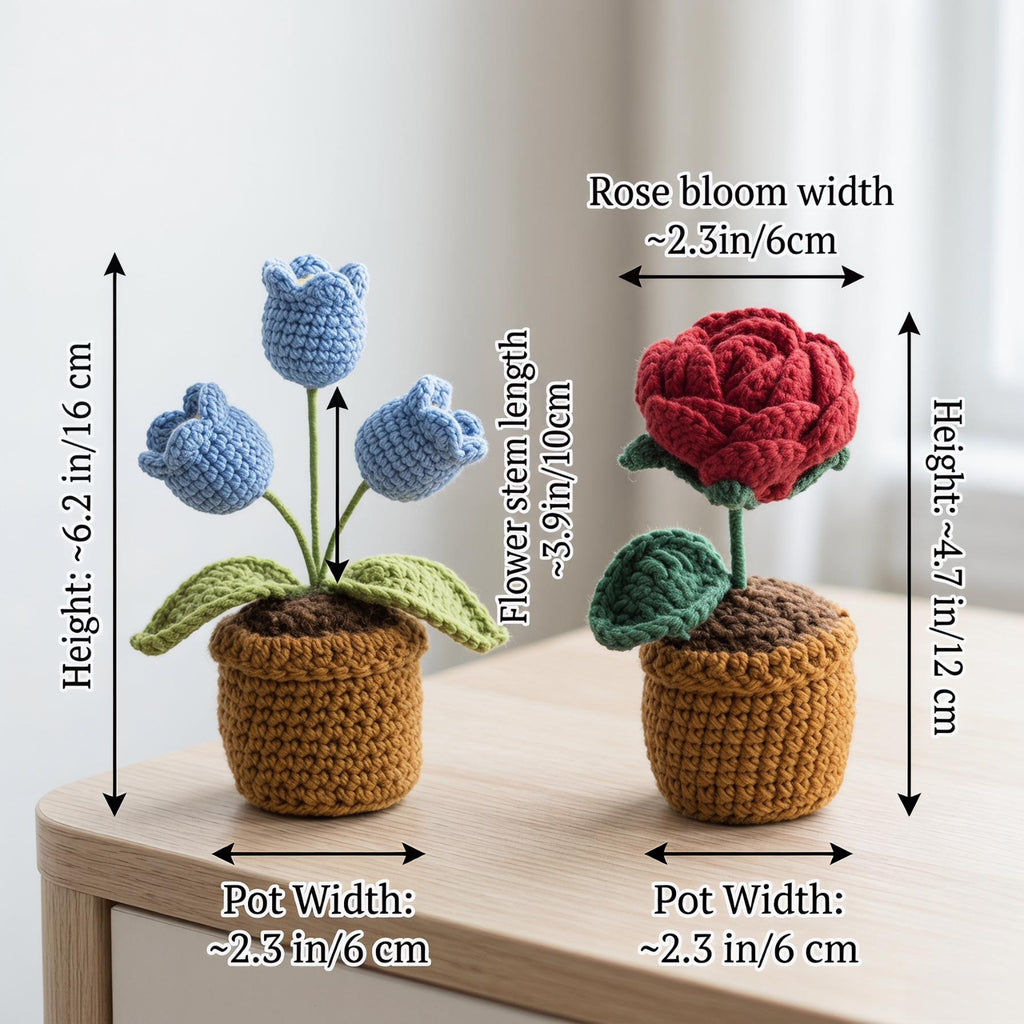 Handmade Crochet Potted Flower Knitted Flower Pot Cotton Yarn Home Decor