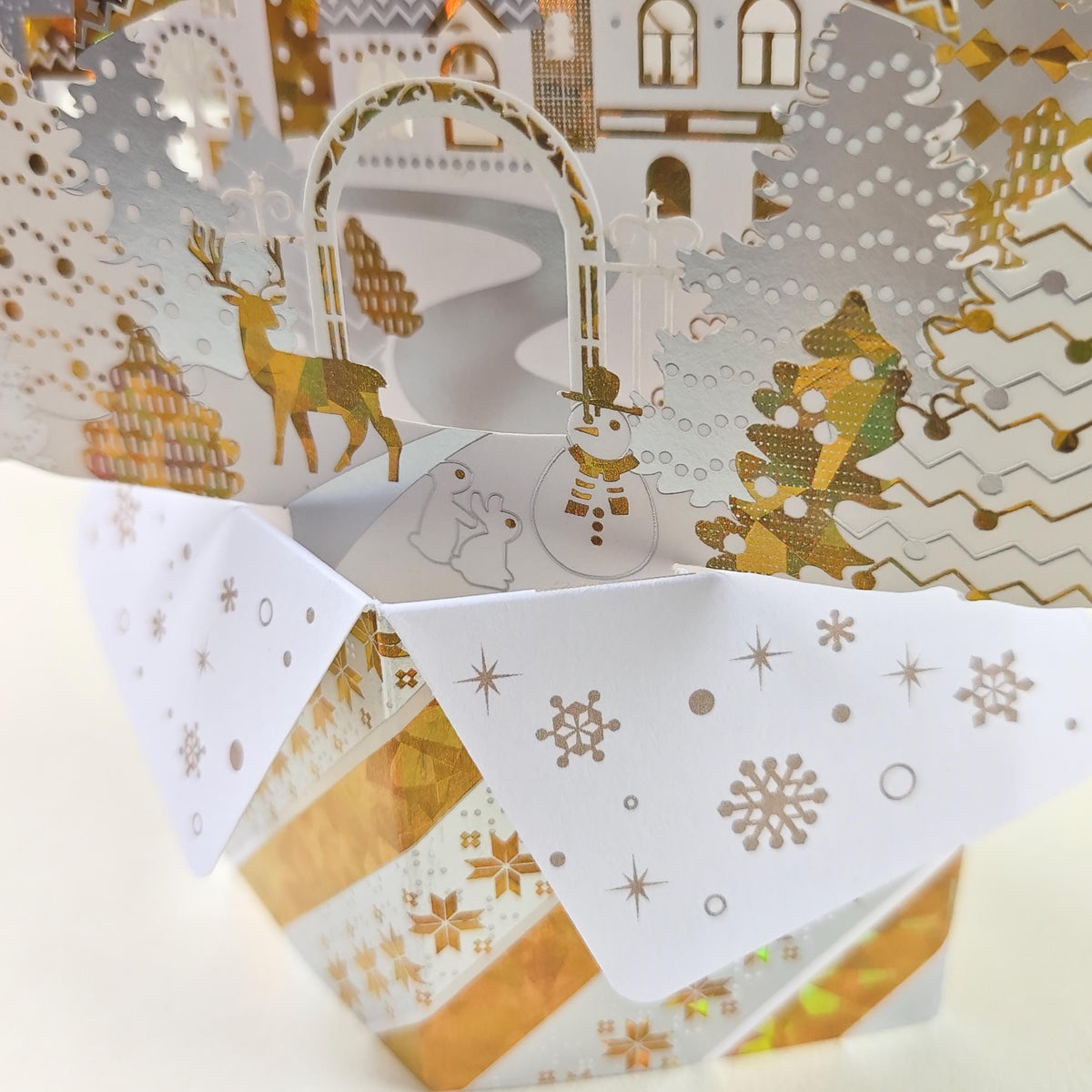 3D Christmas Castle Pop Up Card, Snowy Winter Wonderland Paper Sculpture