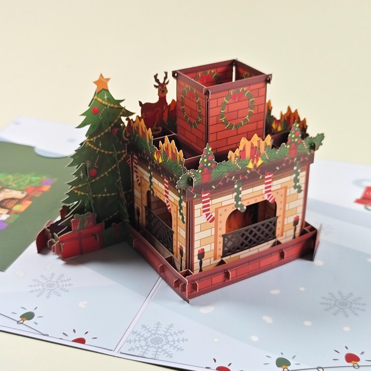 3D Christmas Fireplace Pop Up Card with Santa, Reindeer, Snowman and Festive Tree