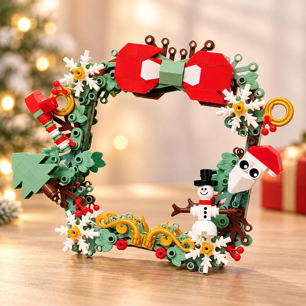 Christmas Wreath Tabletop Mirror Building Set, Festive Brick Vanity Mirror Decoration