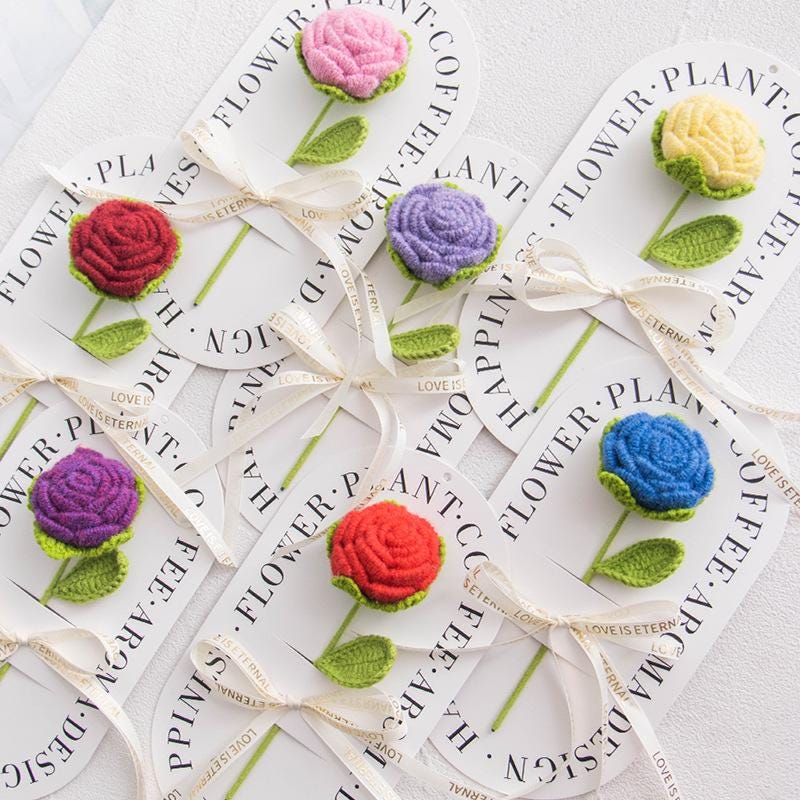 Handmade Crochet Rose Flower Knitted Rose Cotton Yarn Floral Decor