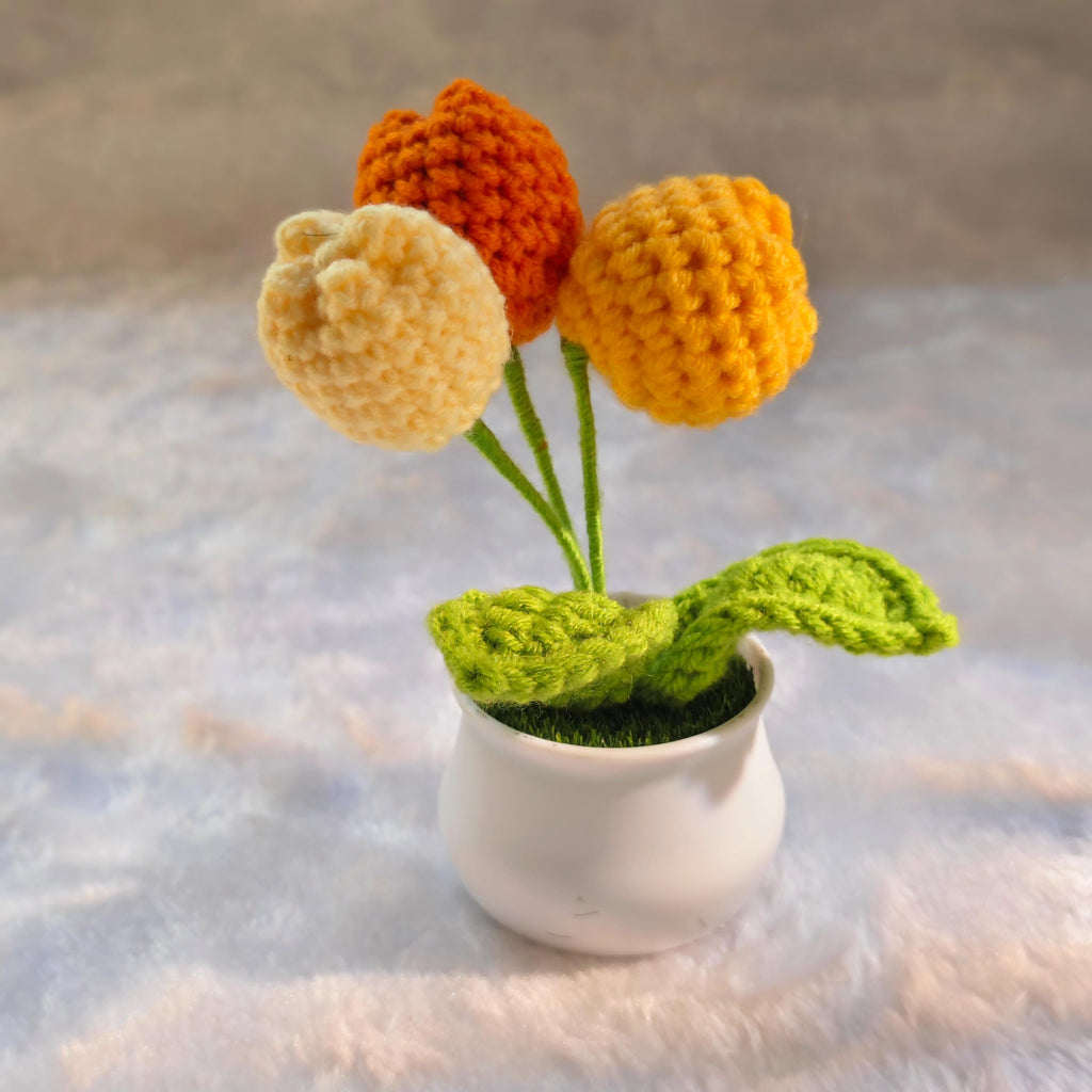 Handmade Crochet Potted Flowers, Tulips, Carnation, Heart, Christmas Tree Home Decor
