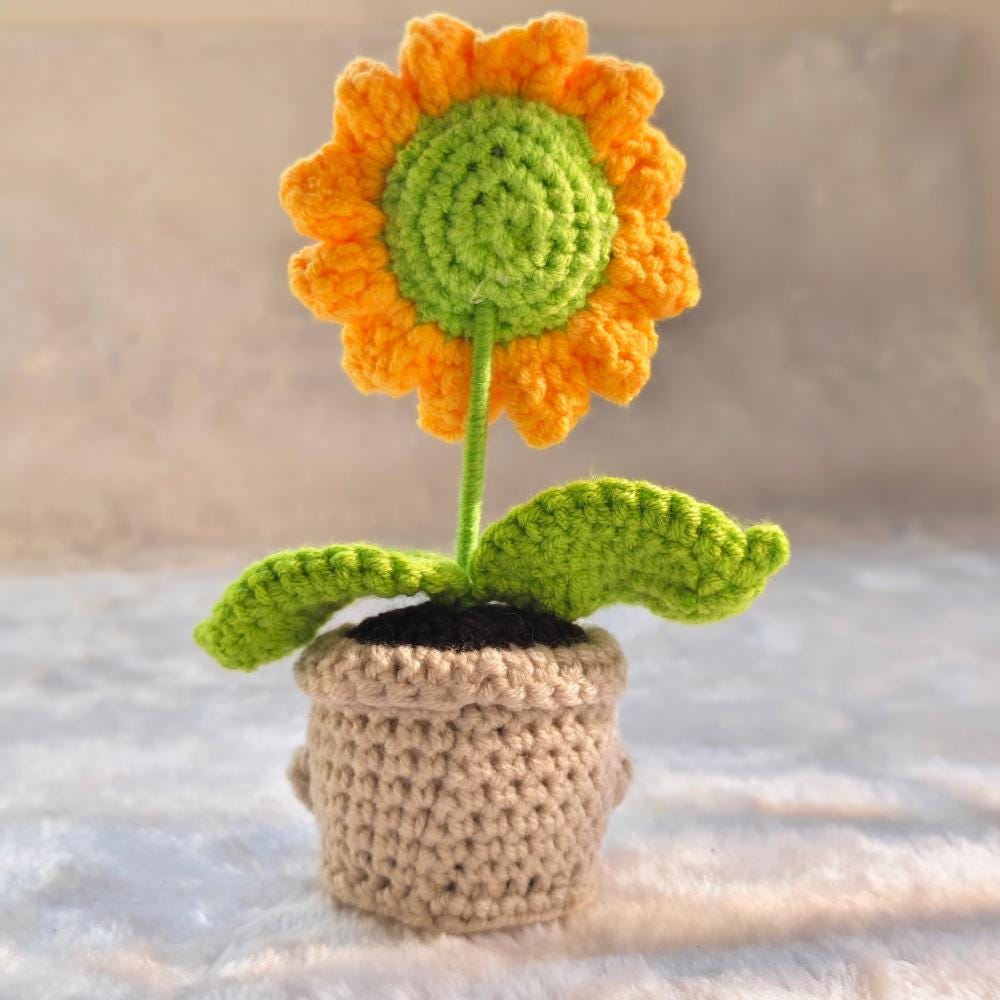 Handmade Crochet Emotional Support Plant: Knitted Flower with Encouraging Card (Desk Decor)