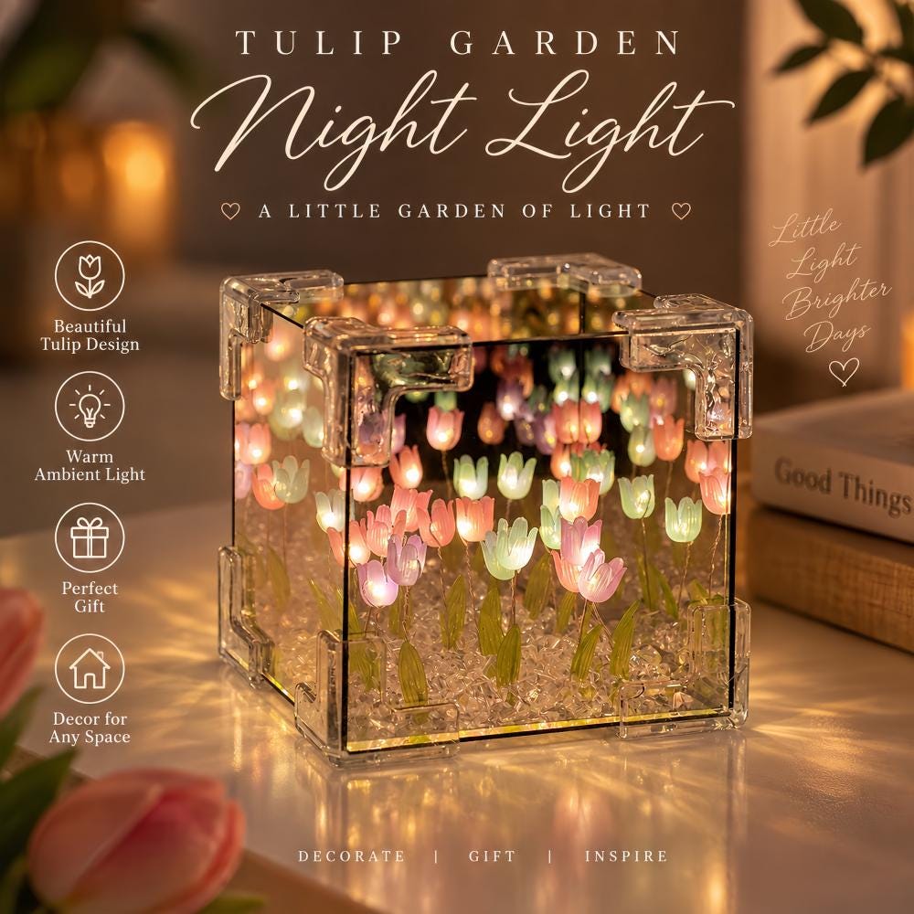 Handmade Tulip Flower Cube Night Light DIY Floral Desktop Table Home Decor Ornament
