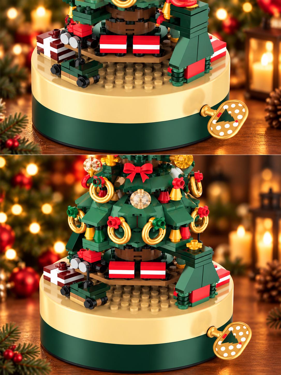 Christmas Tree Wind-Up Music Box Building Set, Light Up Festive Brick Christmas Decoration