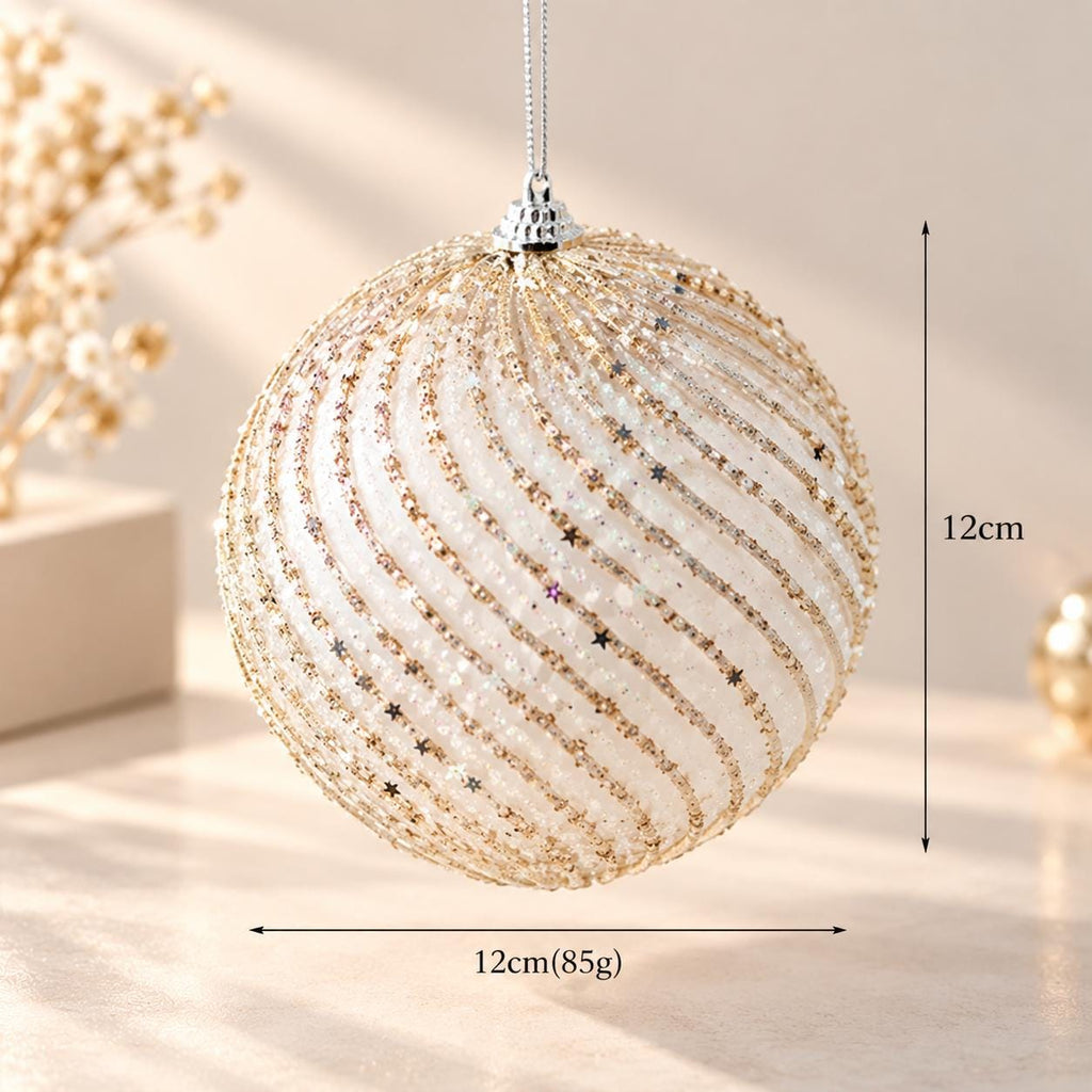 Champagne Gold Christmas Ornaments, Luxury Baubles, Glitter Tree Decorations, Elegant Holiday Decor