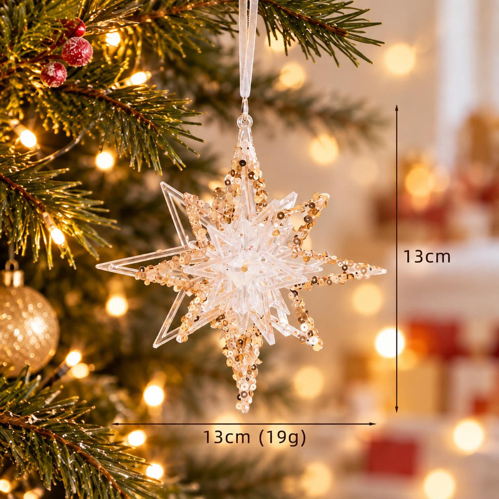 Crystal Look Christmas Ornaments, Acrylic Snowflakes, Icicles and Gold Hanging Decorations for Festive Trees