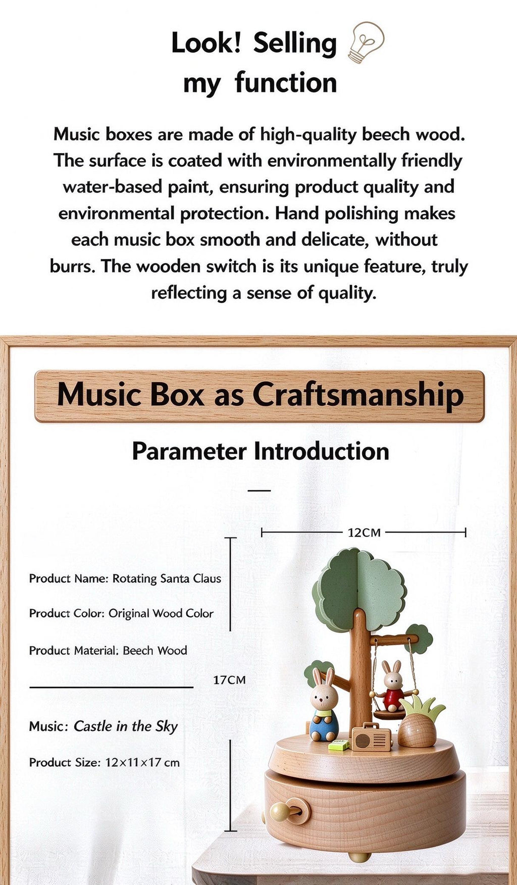 Wooden Music Box Rotating Carousel Handmade Keepsake Kids Gift
