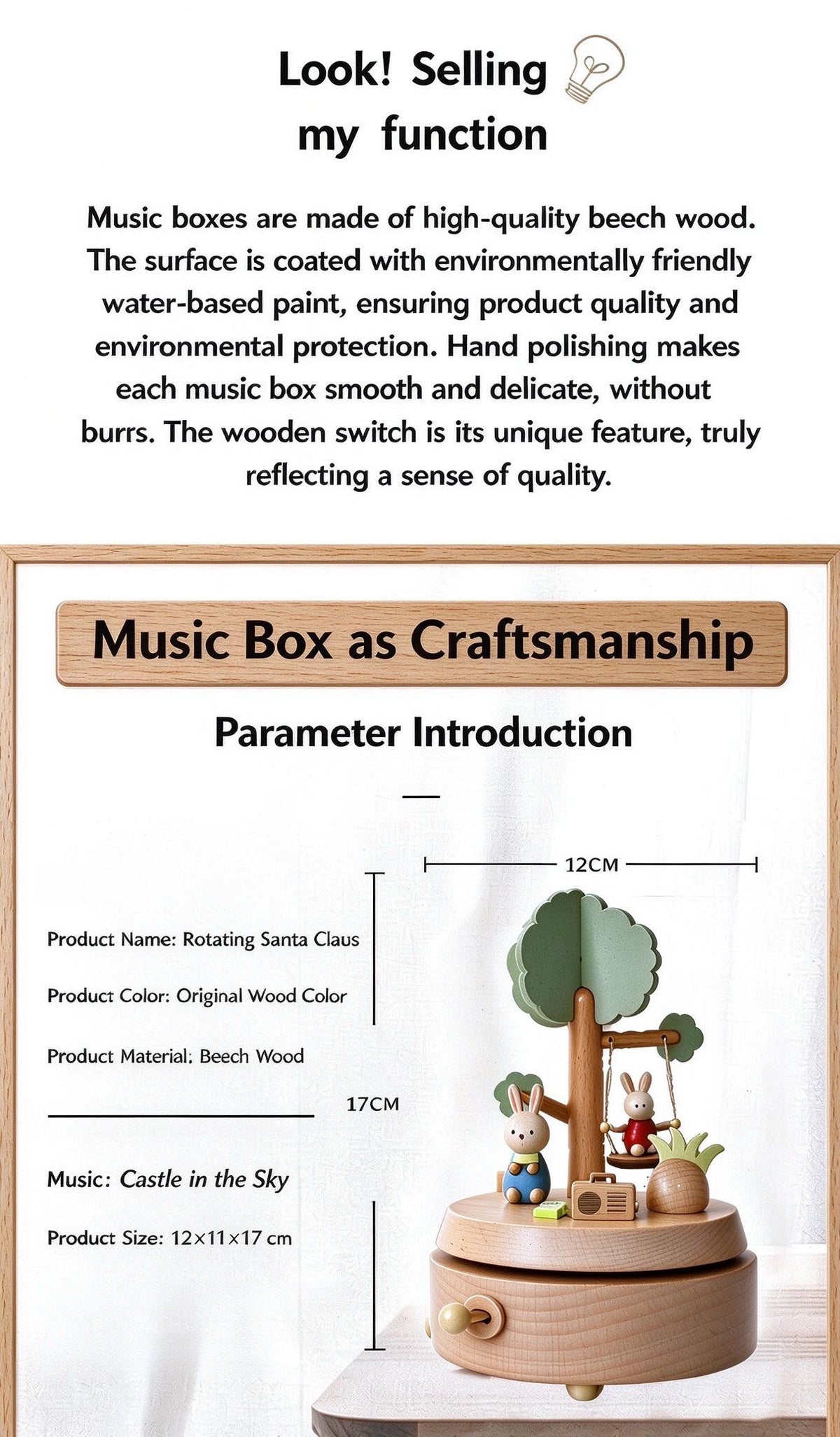 Wooden Music Box Rotating Carousel Handmade Keepsake Kids Gift