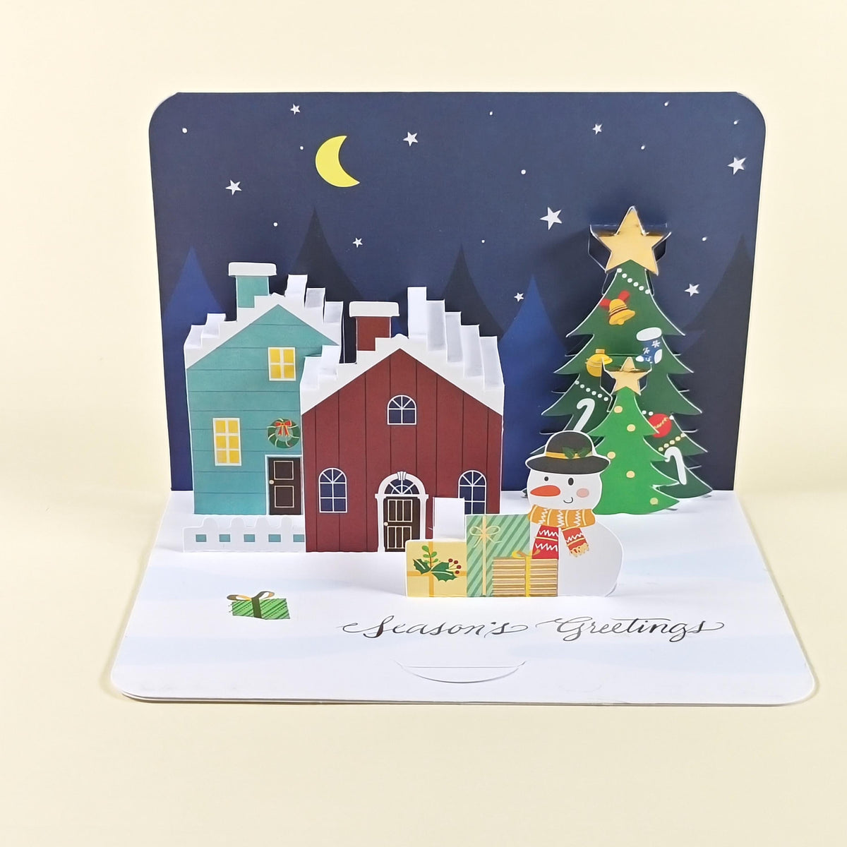 3D Pop Up Christmas Cards Set of 3, Festive Tree, Snowy Village and Presents