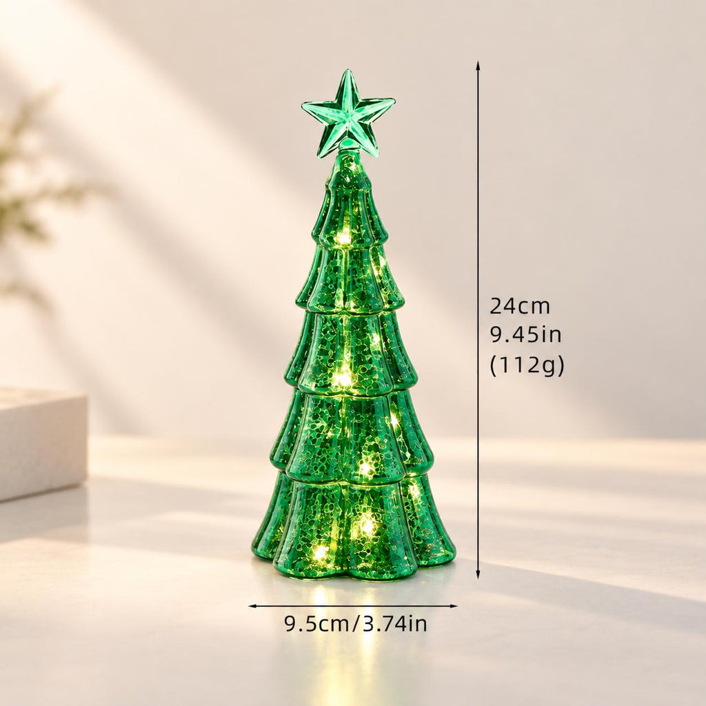 Light Up Glass Christmas Trees, LED Tabletop Christmas Decorations, Gold Red Green