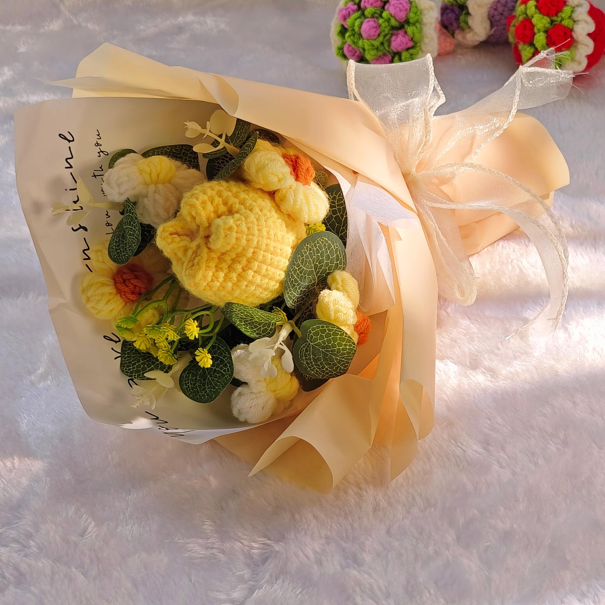 Crochet Tulip Bouquet, Yellow Knitted Forever Flower Arrangement, Handmade Yarn Flowers, Crochet Floral Decor
