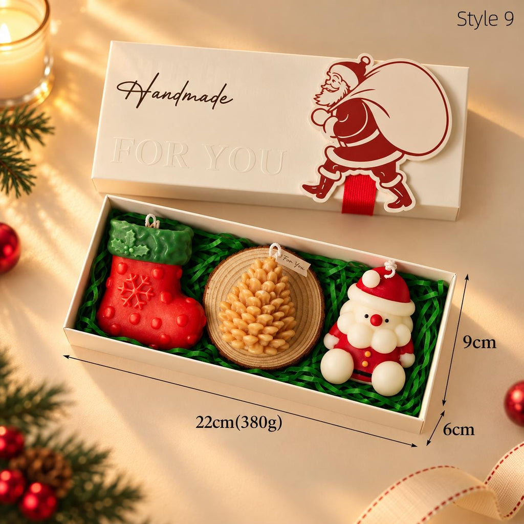 Christmas Scented Candle Set, 3 Piece Handmade Style Holiday Candles, Festive Home Decor Gift Box