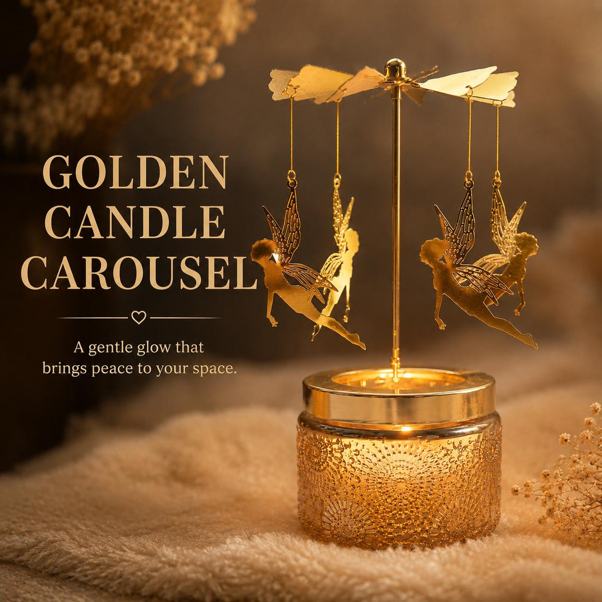 Golden Fairy Candle Carousel, Spinning Tea Light Holder, Romantic Home Decor, Fairy