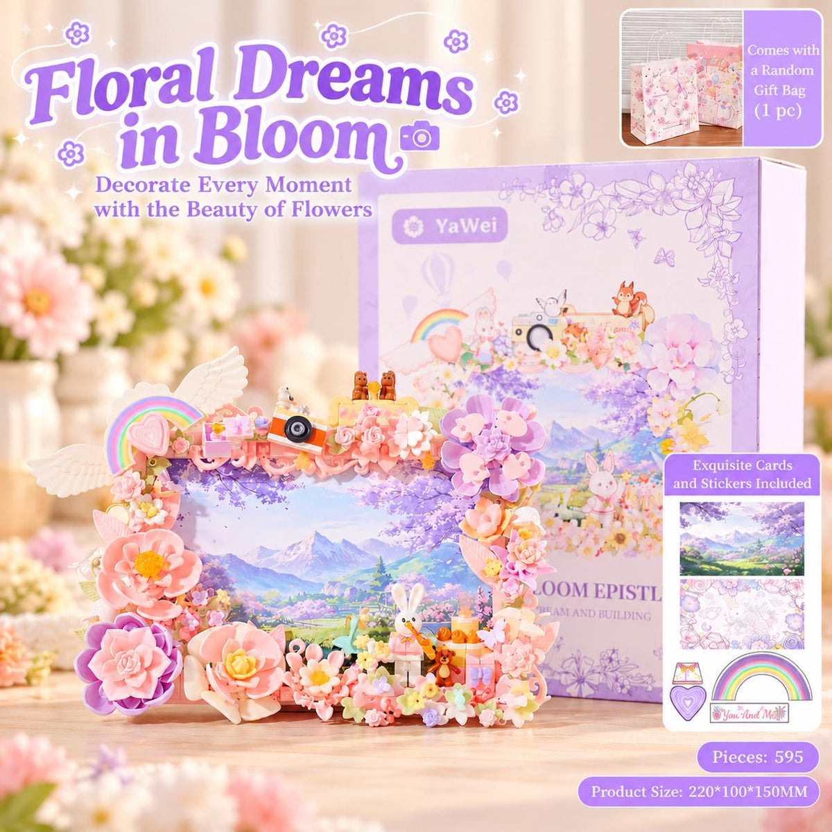 DIY Floral Building Block Photo Frame Kit, 3D Flower Bouquet Craft Project