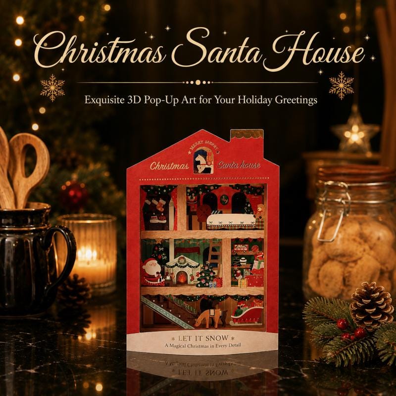 Christmas 3D Pop‑up Paper House Card Hollow Paper Craft Holiday Greeting Note