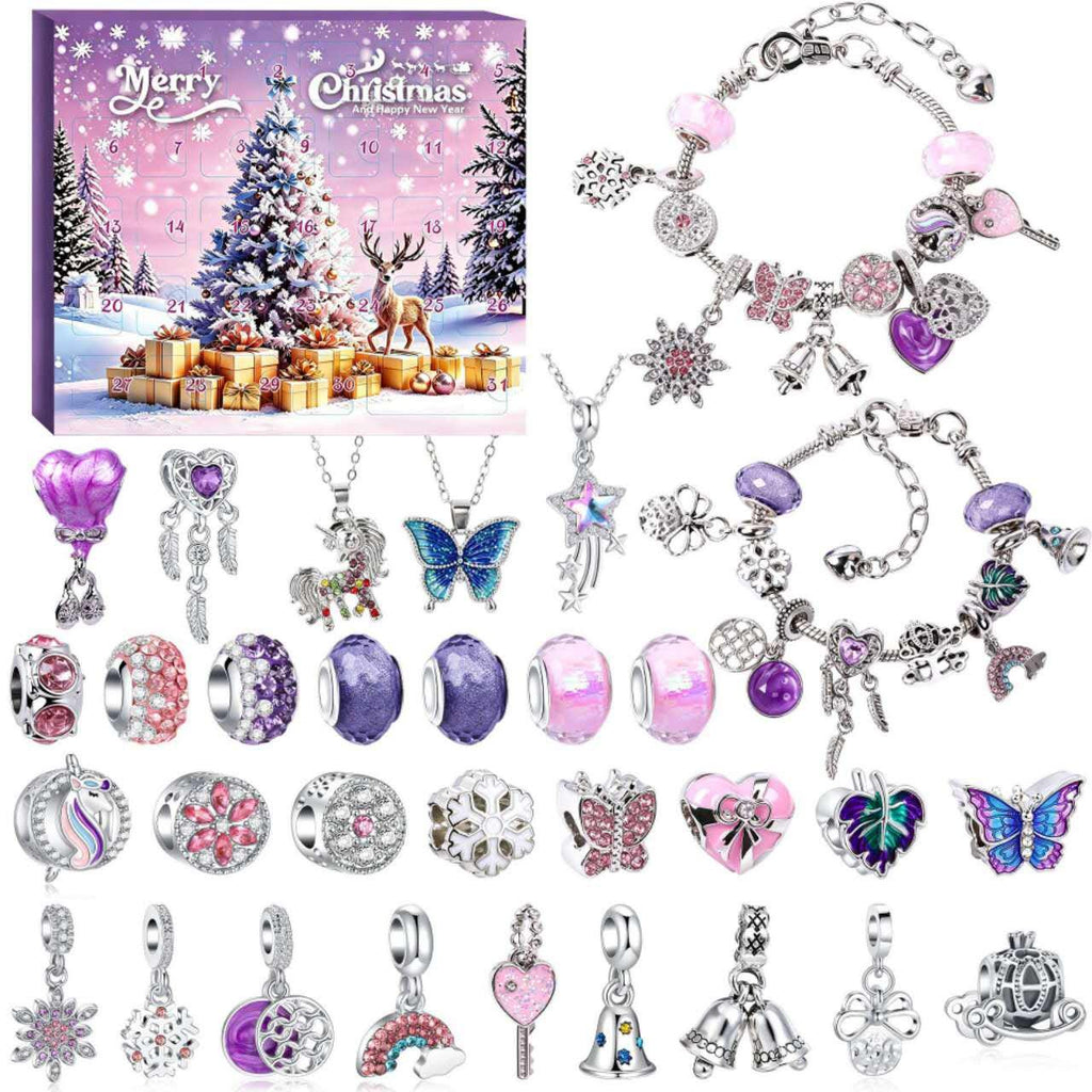 Christmas Charm Bracelet Making Kit, DIY Jewellery Advent Countdown Calendar with Beads and Pendants