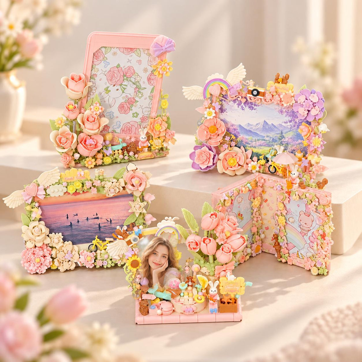 DIY Floral Building Block Photo Frame Kit, 3D Flower Bouquet Craft Project