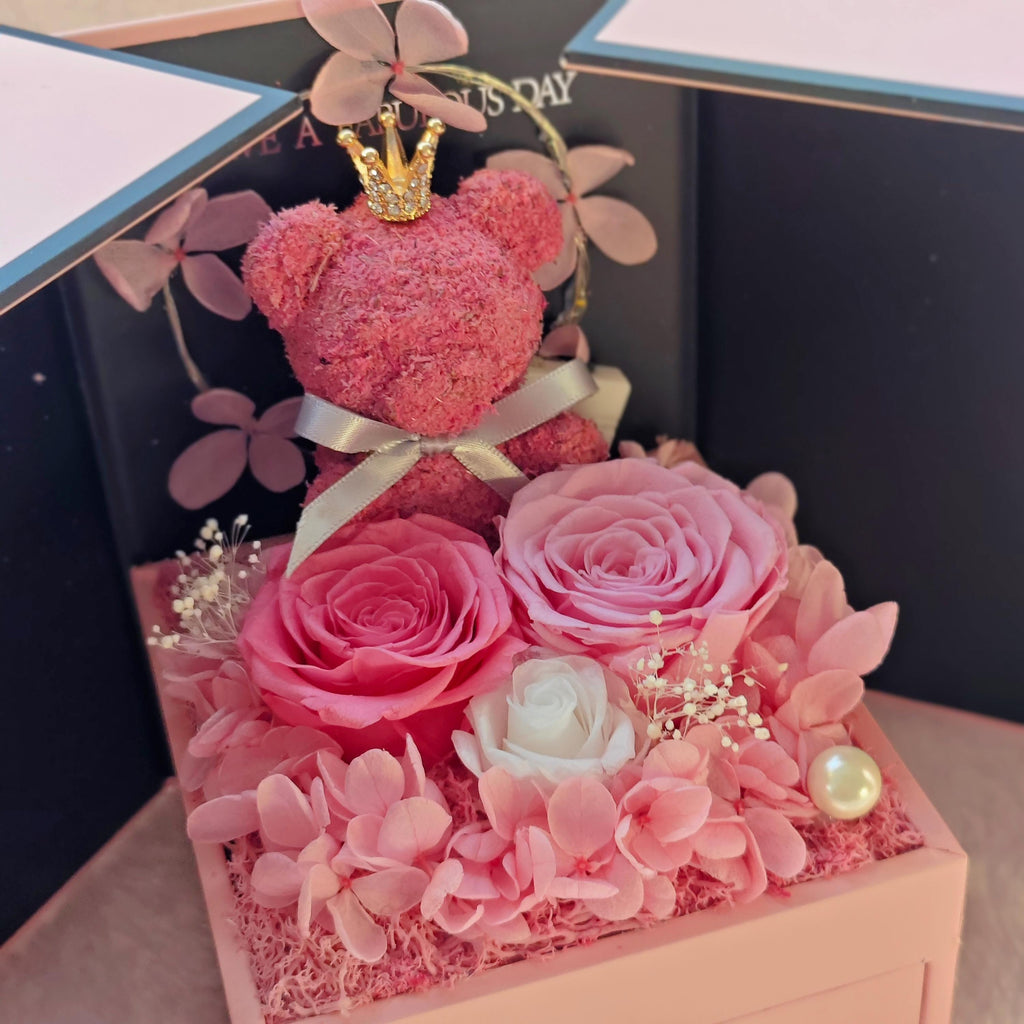 Preserved Real Rose Bear, Long Lasting Flower Arrangement, Romantic Anniversary Gift, Teddy Keepsake