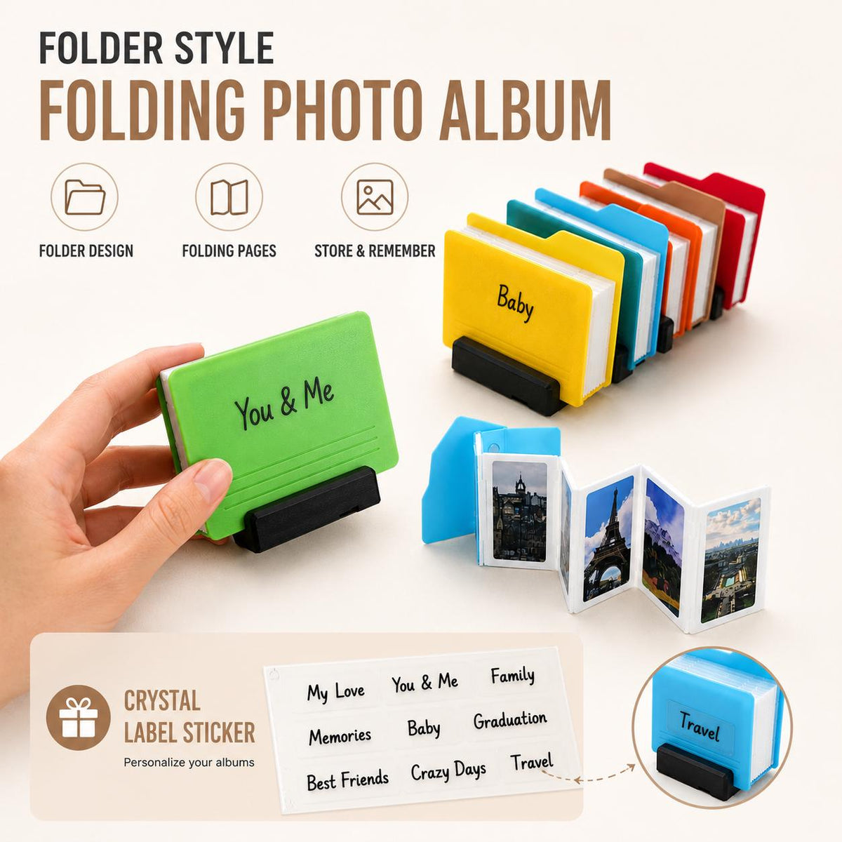 Mini Folder Style Folding Photo Album, Personalized Memory Book, Desk Photo Display