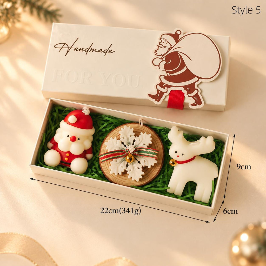 Christmas Scented Candle Set, 3 Piece Handmade Style Holiday Candles, Festive Home Decor Gift Box