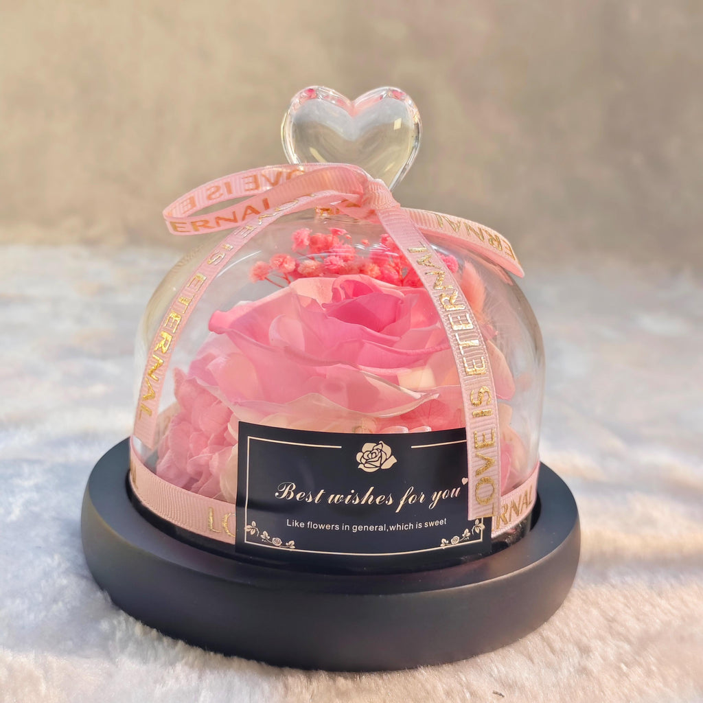 LED Preserved Rose Dome Glass Flower Eternal Bloom Romantic Home Decor Keepsake Light