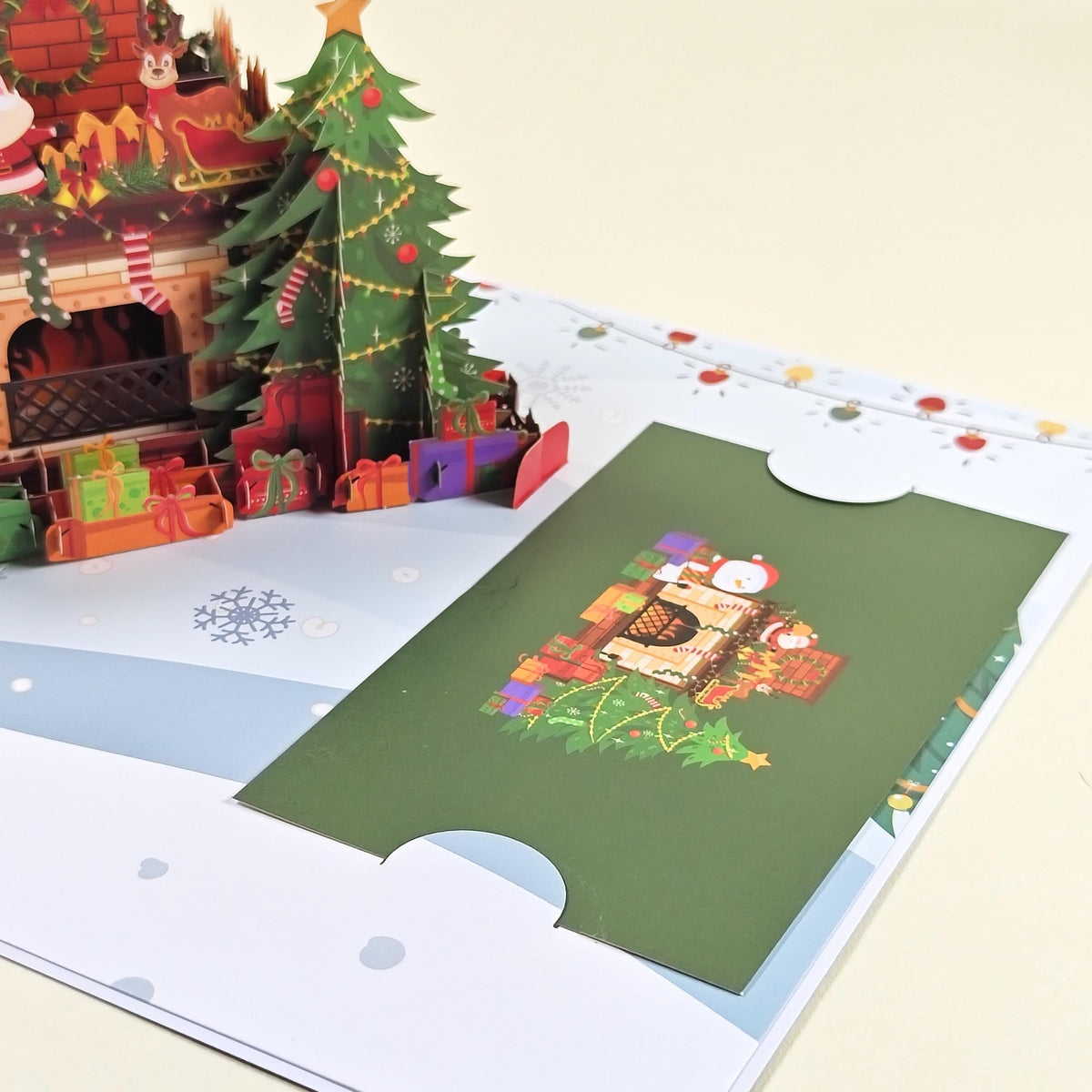 3D Christmas Fireplace Pop Up Card with Santa, Reindeer, Snowman and Festive Tree