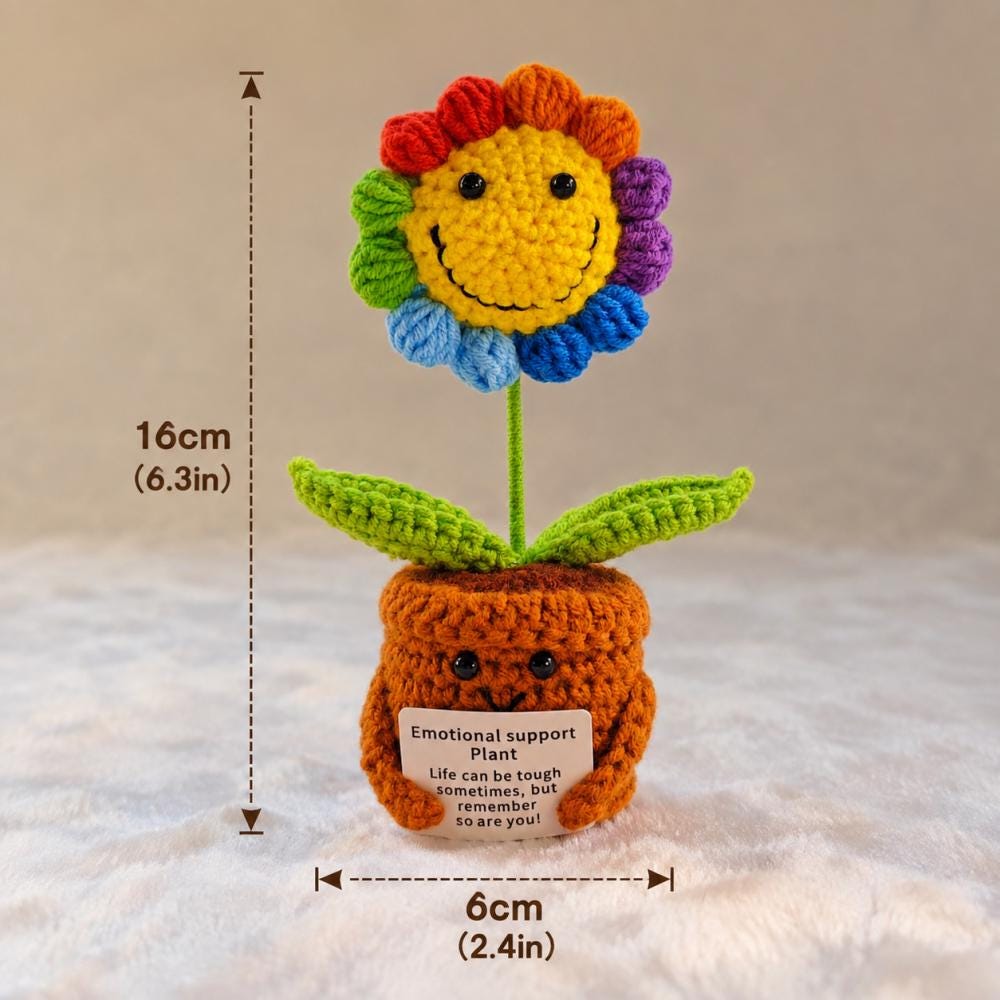 Handmade Crochet Emotional Support Plant: Knitted Flower with Encouraging Card (Desk Decor)
