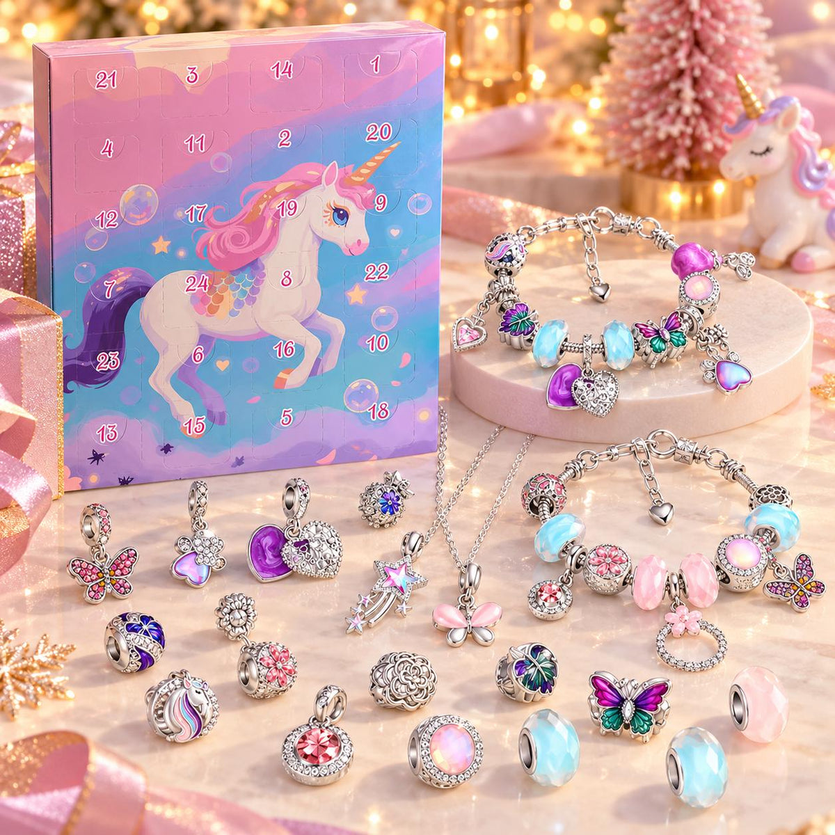 24 Day Christmas Charm Bracelet Advent Calendar DIY Jewelry Gift for Girls Women