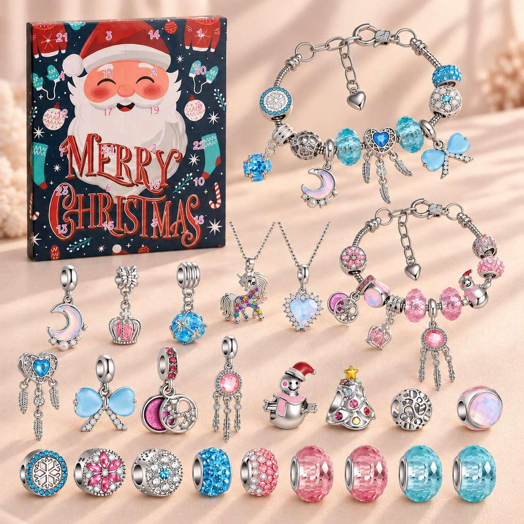 Christmas Charm Bracelet Making Kit, DIY Jewellery Advent Countdown Calendar with Beads and Pendants