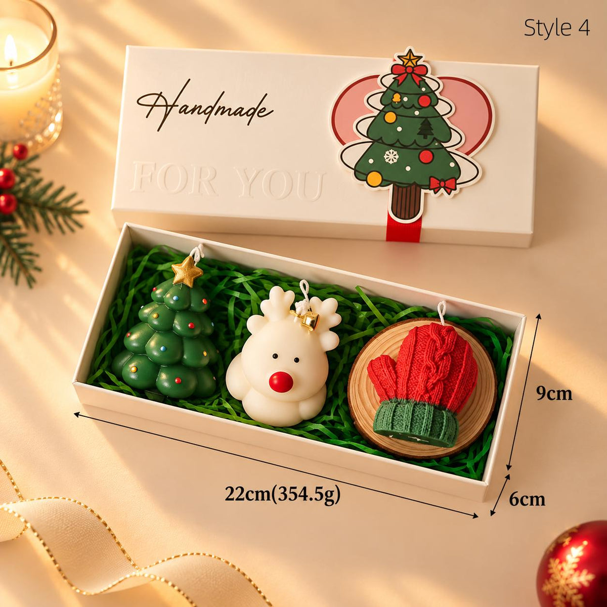 Christmas Scented Candle Set, 3 Piece Handmade Style Holiday Candles, Festive Home Decor Gift Box