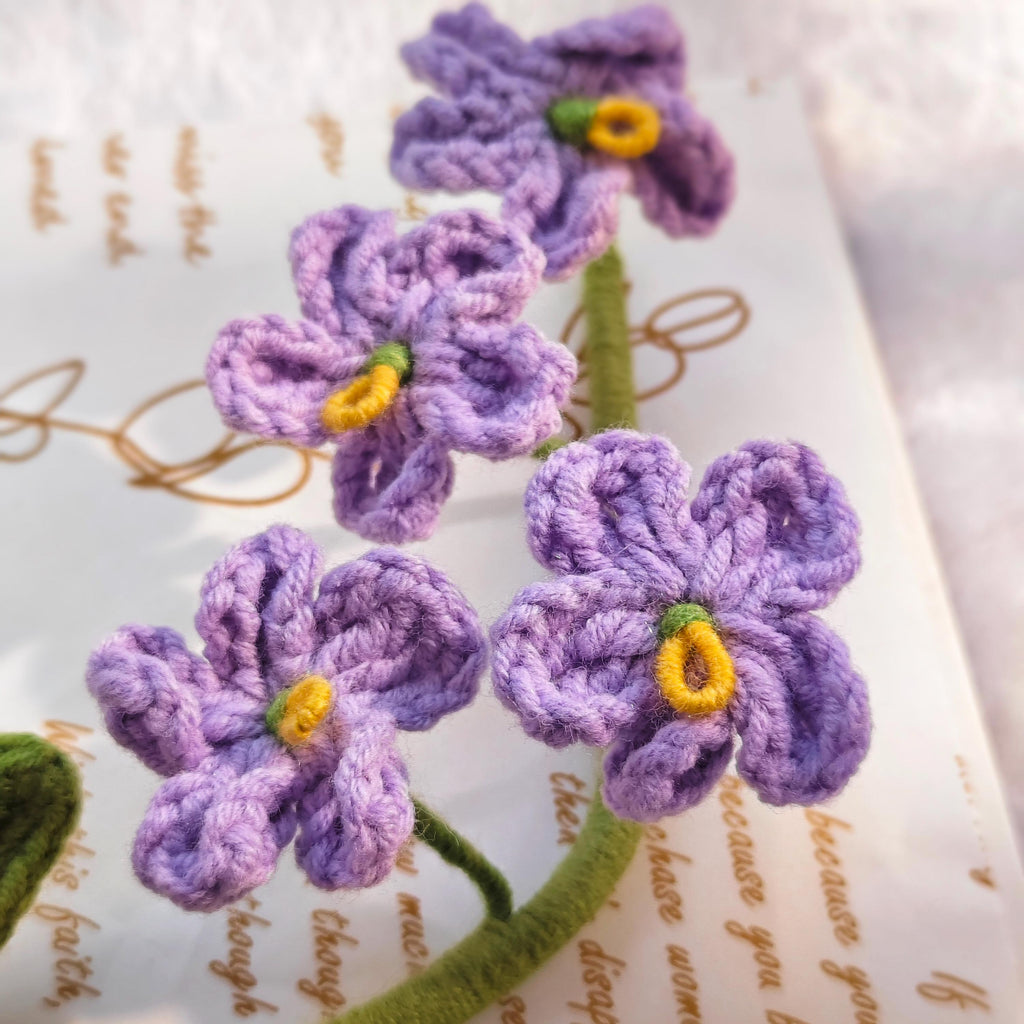 Handmade Crochet Forget Me Not Shadow Box Framed Floral Fiber Art Decoration