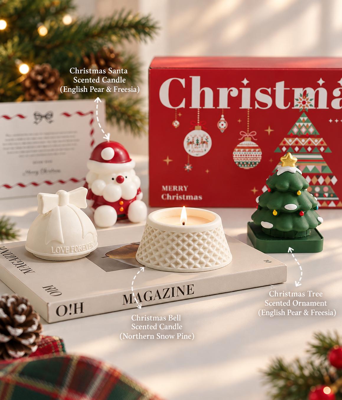 Christmas Scented Candle Set, Santa, Tree, Bell (Gift Box)