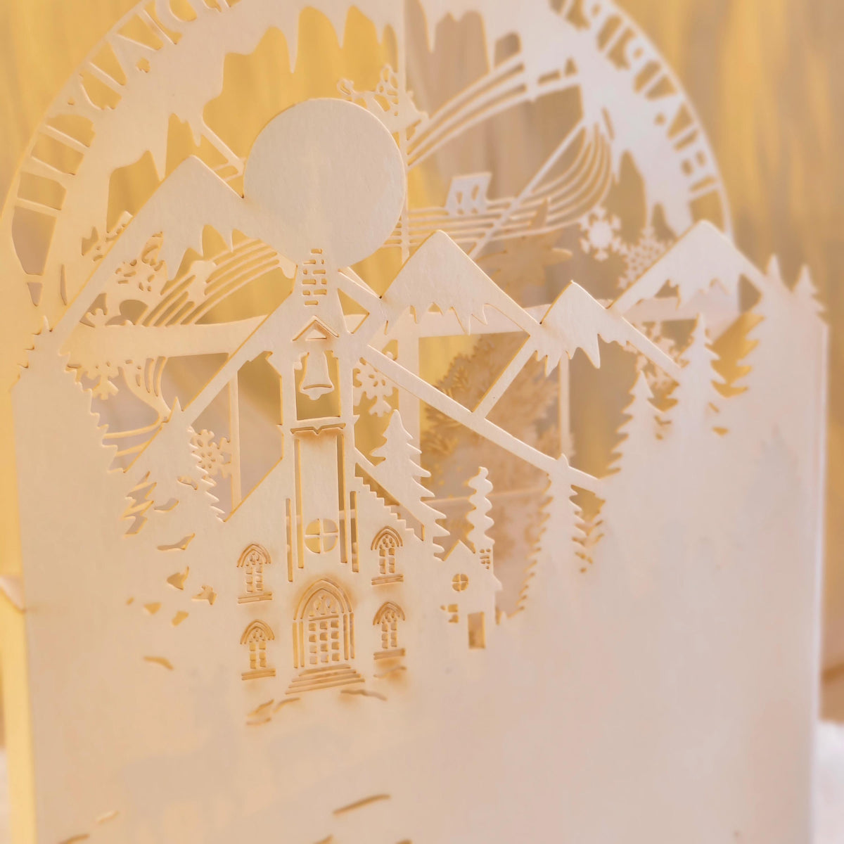 3D Christmas Pop Up Card, White Paper Cut Tree, Holiday Greeting (130mm x 190mm)