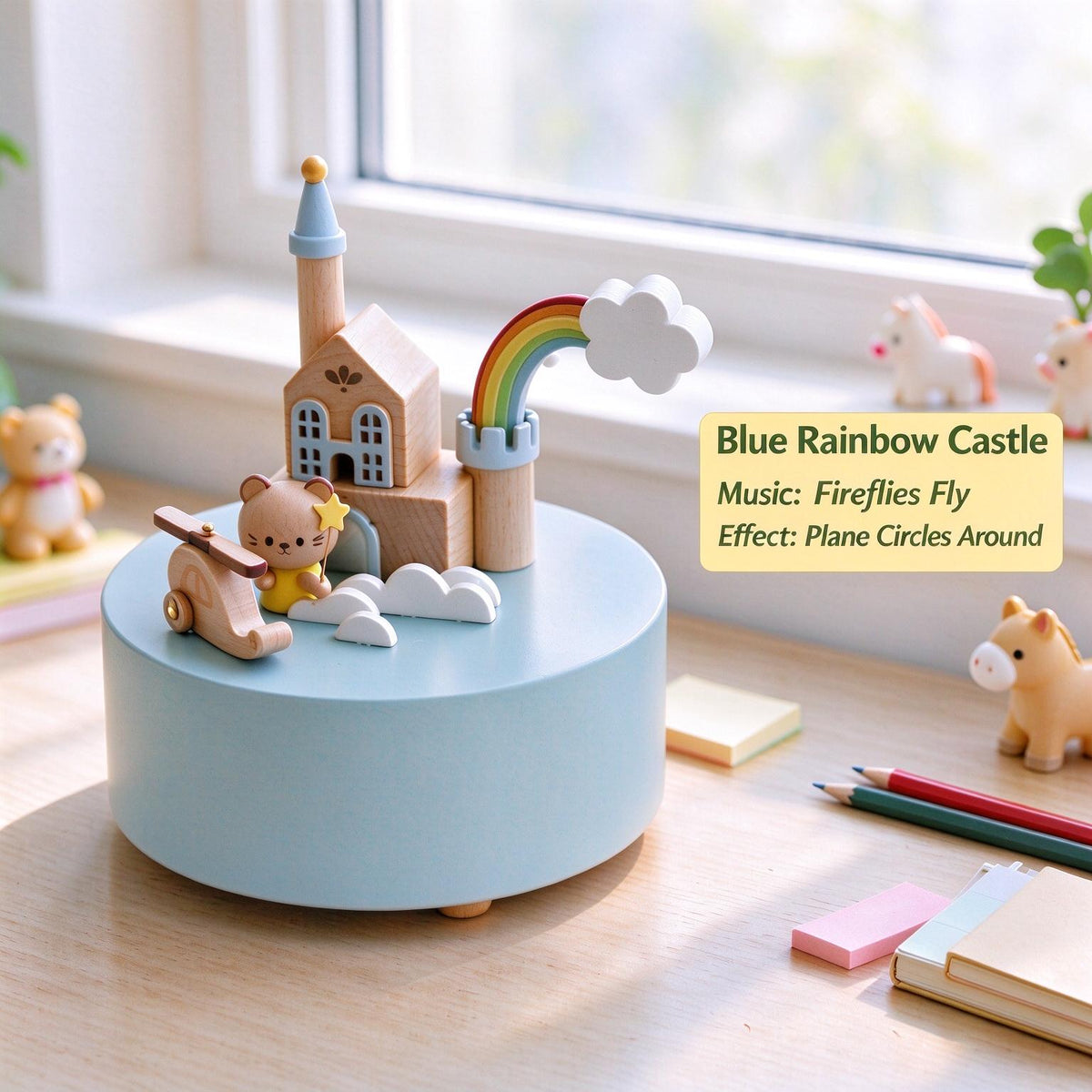 Wooden Music Box Rotating Carousel Handmade Keepsake Kids Gift