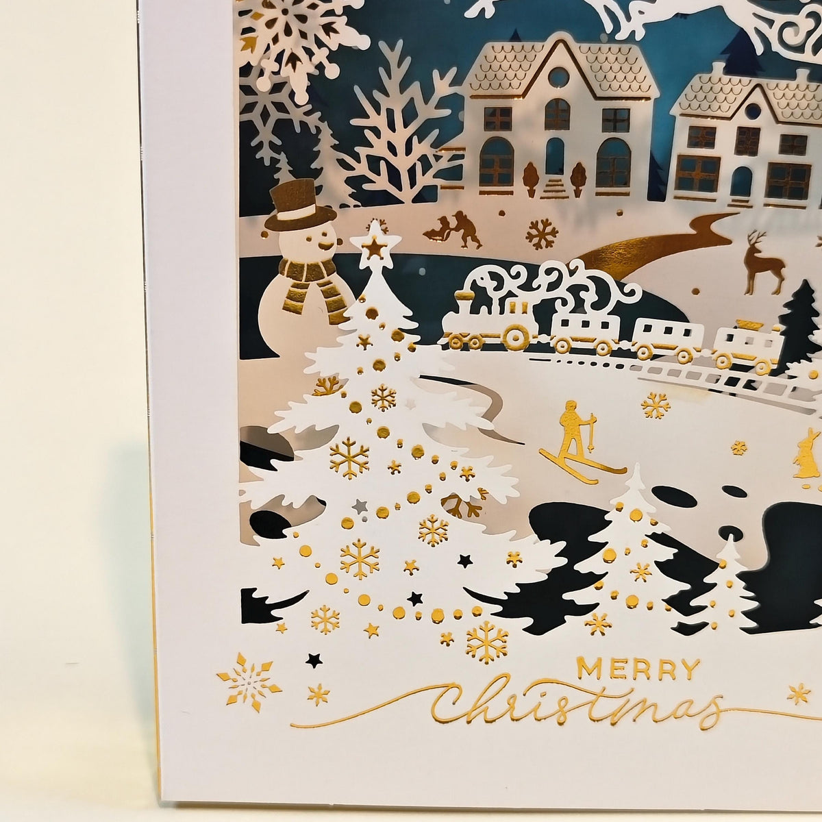 3D Christmas Card, Laser Cut Winter Wonderland, Snowy Village Keepsake with Message Insert
