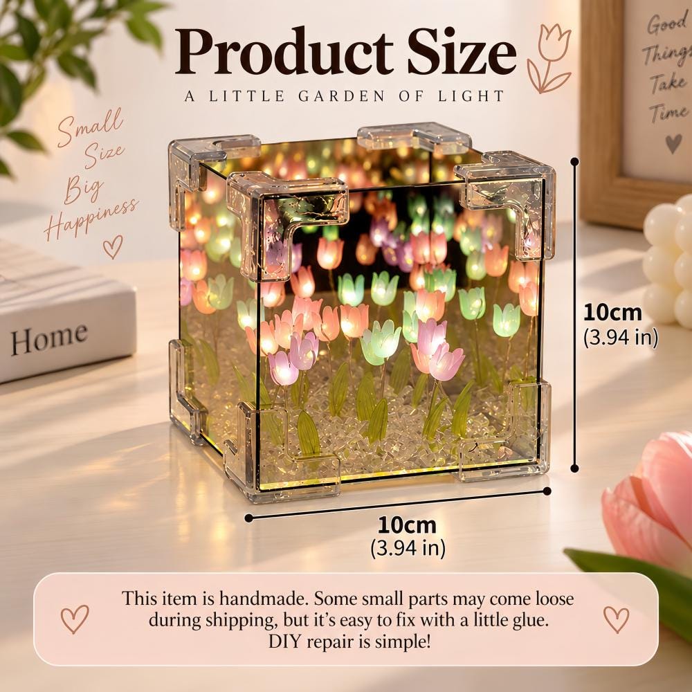 Handmade Tulip Flower Cube Night Light DIY Floral Desktop Table Home Decor Ornament