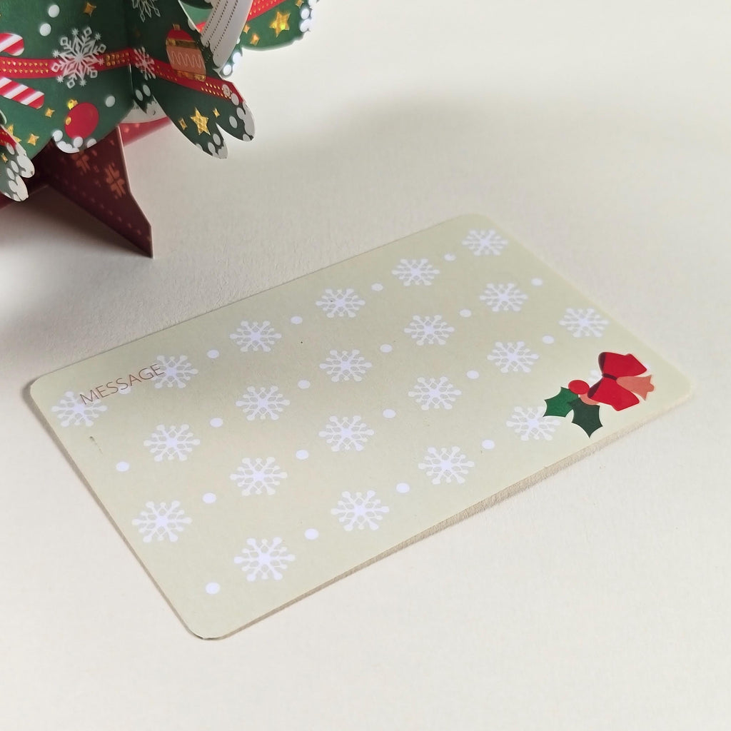 3D Christmas Tree Greeting Card with Hanging Snowflakes and Festive Paper Decorations