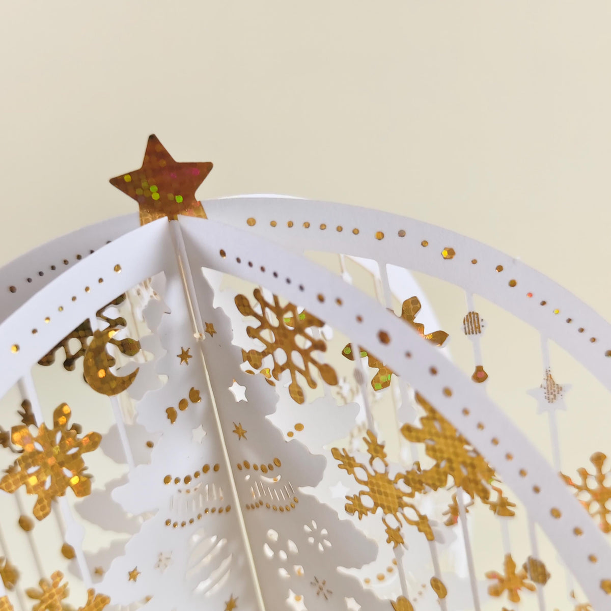 White Gold Snowflake Christmas Pop Up Card, 3D Paper Tree, Festive Keepsake Decoration