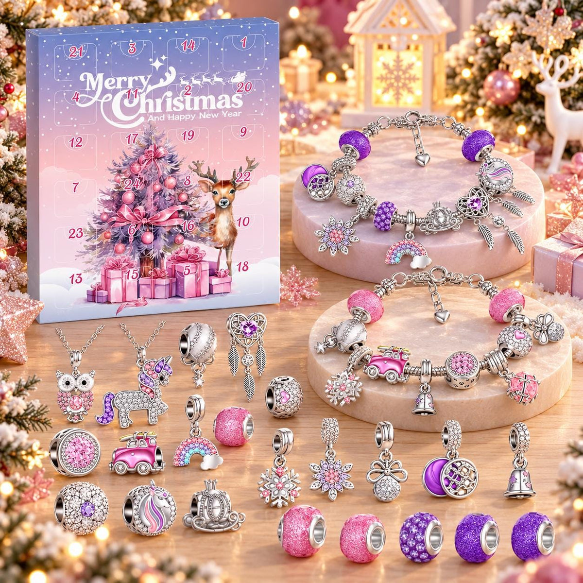 24 Day Christmas Charm Bracelet Advent Calendar DIY Jewelry Gift for Girls Women