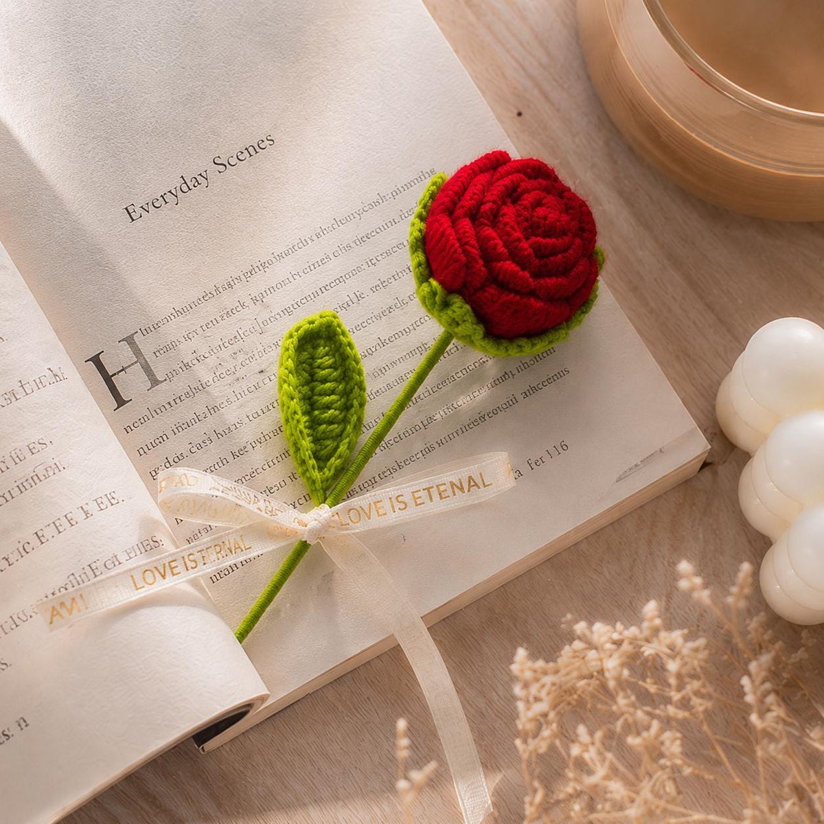 Handmade Crochet Rose Flower Knitted Rose Cotton Yarn Floral Decor