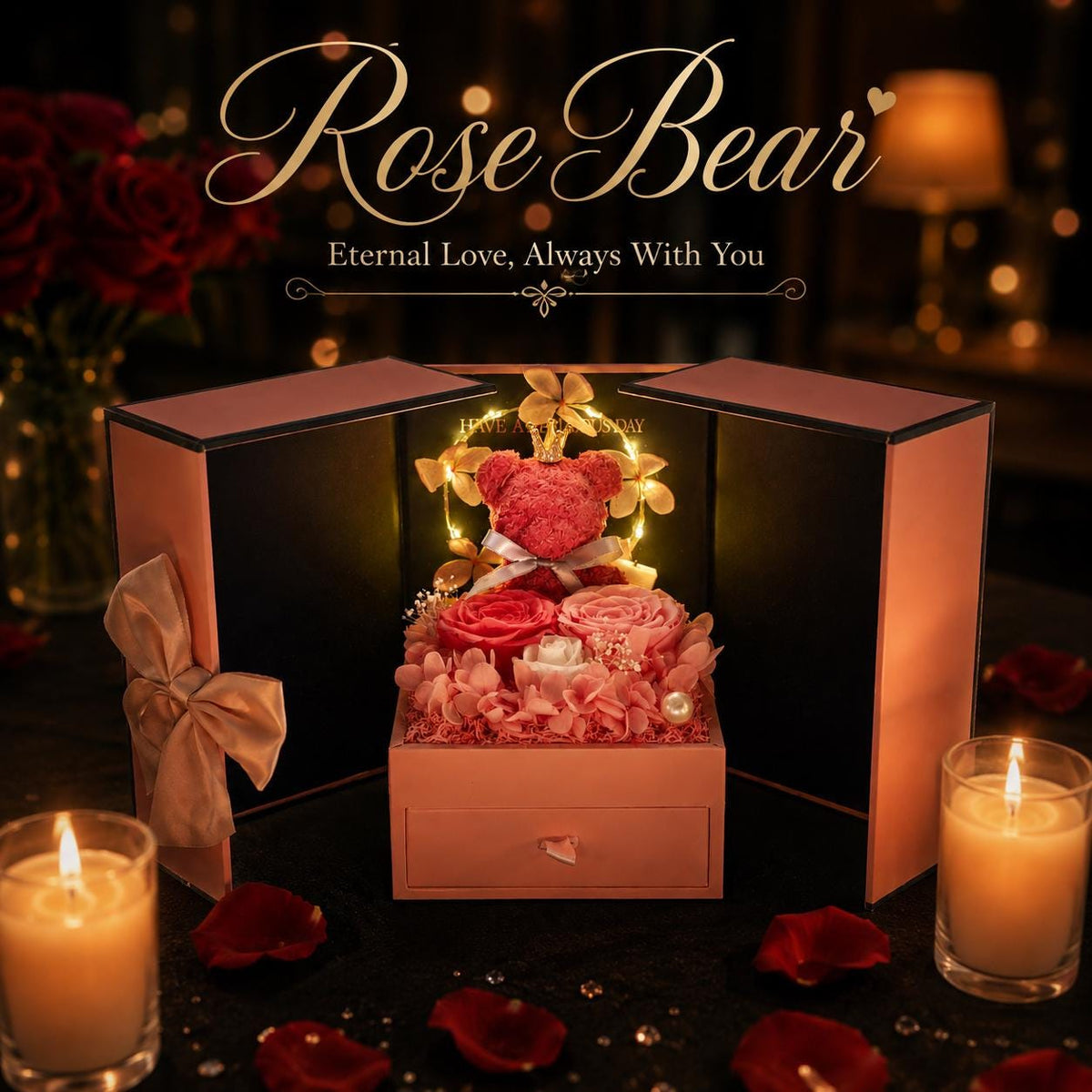 Preserved Real Rose Bear, Long Lasting Flower Arrangement, Romantic Anniversary Gift, Teddy Keepsake