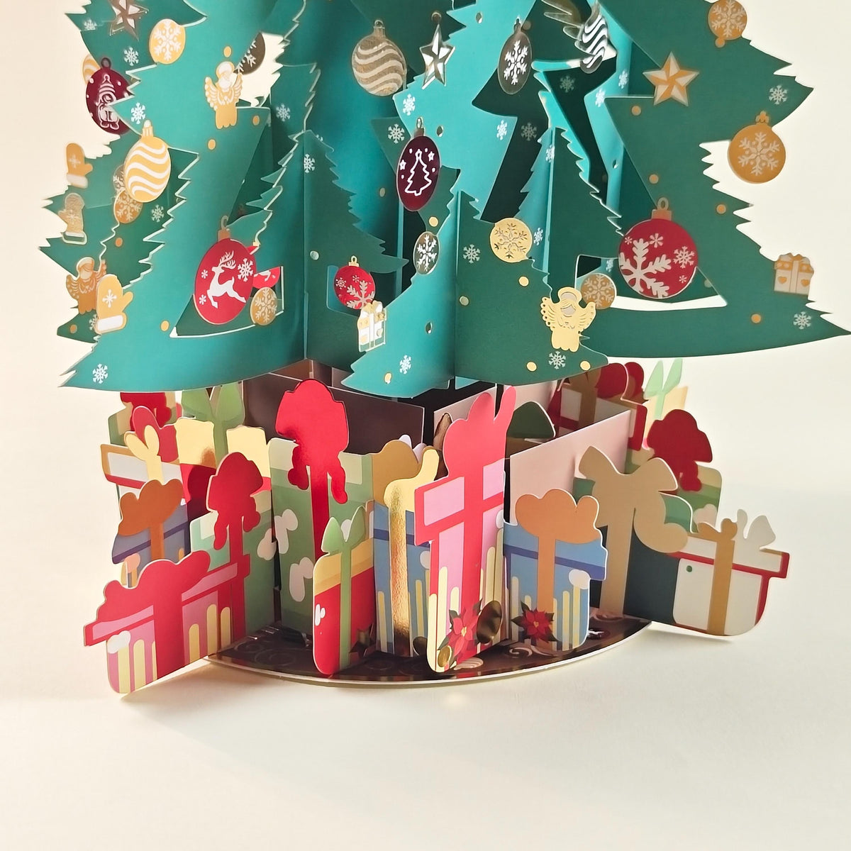 3D Standing Christmas Tree Card with Fold Out Message, Festive Paper Decoration