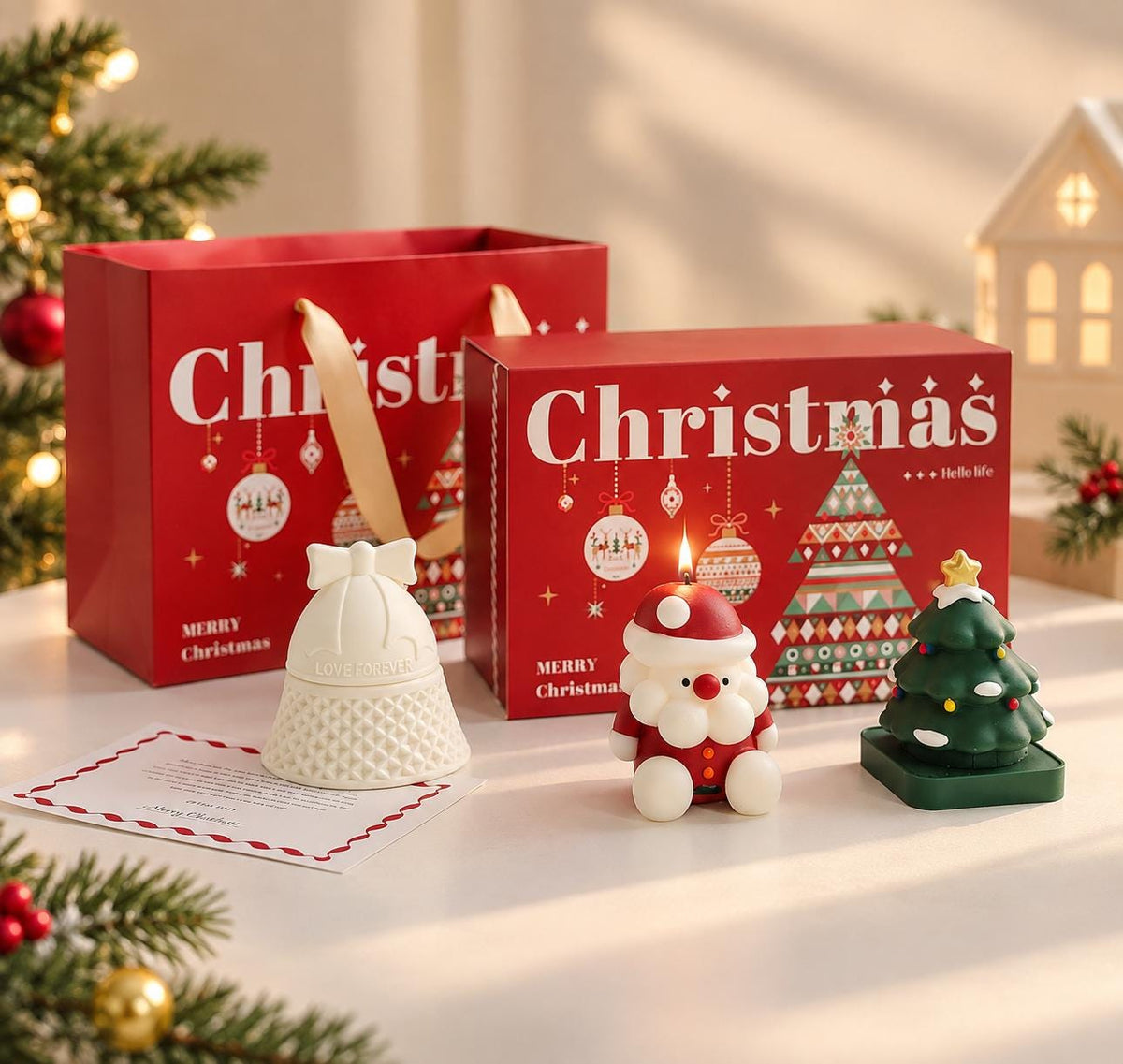Christmas Scented Candle Set, Santa, Tree, Bell (Gift Box)