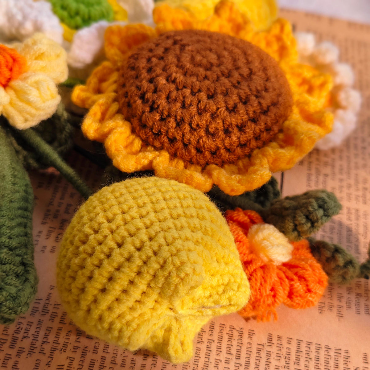 Handmade Crochet Sunflower Shadow Box Frame Rustic Botanical Wall Decor