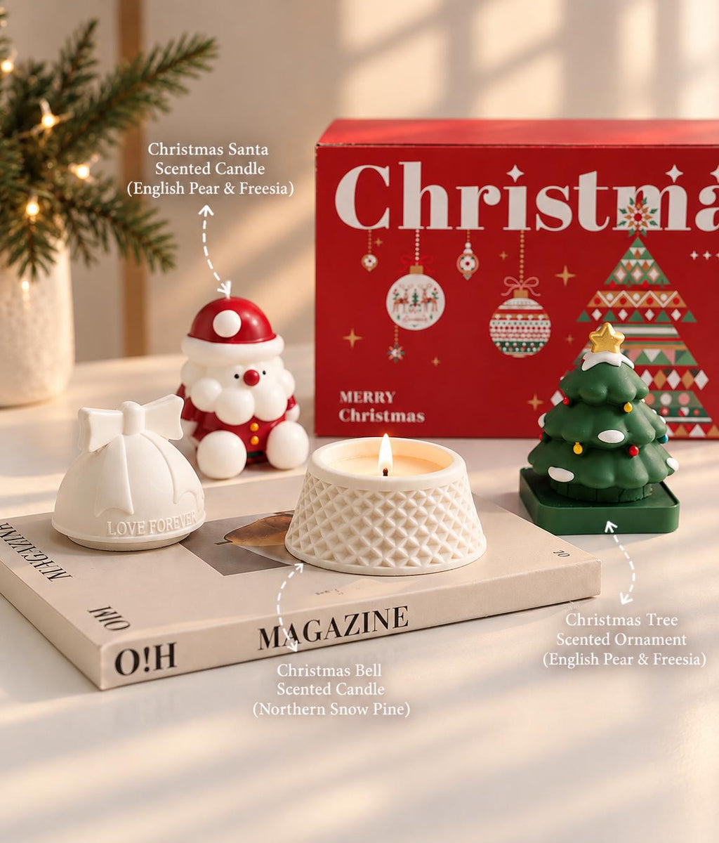 Christmas Scented Candle Set, Santa, Tree, Bell (Gift Box)