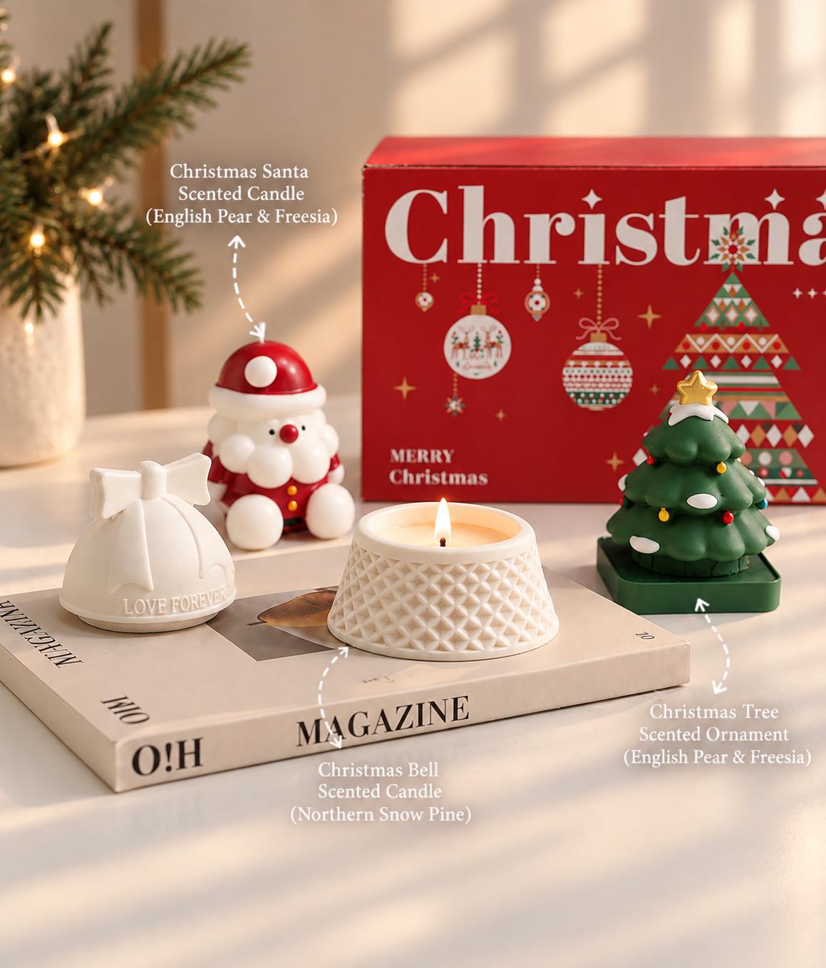 Christmas Scented Candle Set, Santa, Tree, Bell (Gift Box)